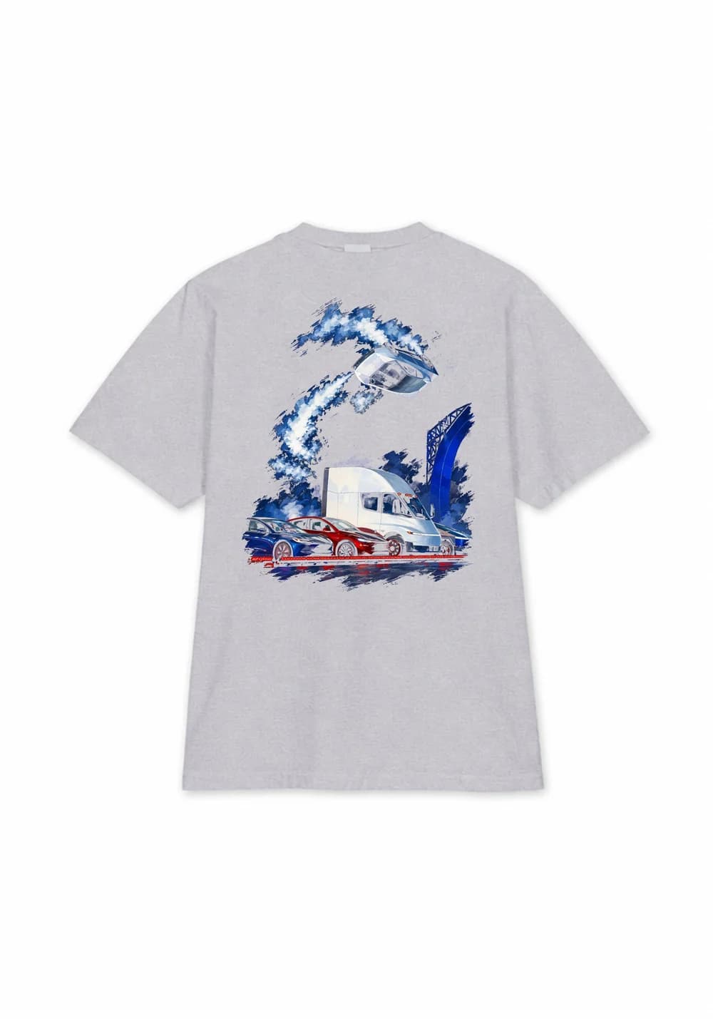Flying Cars Tee — Heather Grey, back